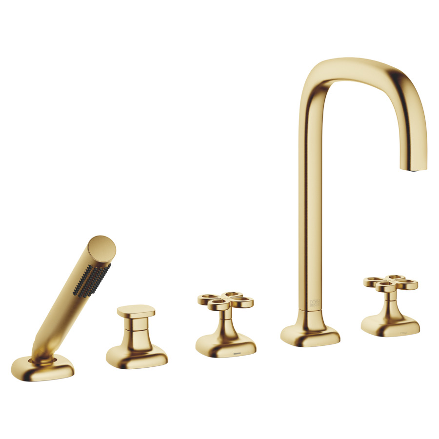 Garniture de remplissage COYA
montage sur carrelage/bord de baignoire 
5-trous, goulot orientable, saillie 220 mm
douche à main, inverseur, mélangeur, bec, mélangeur 
débit 20.4 (L/min)
douche à main 6.8 (L/min), Compact Rain
tuyau de douche métallique 175 cm
avec poignées en croix
groupe acoustique&nbsp;I