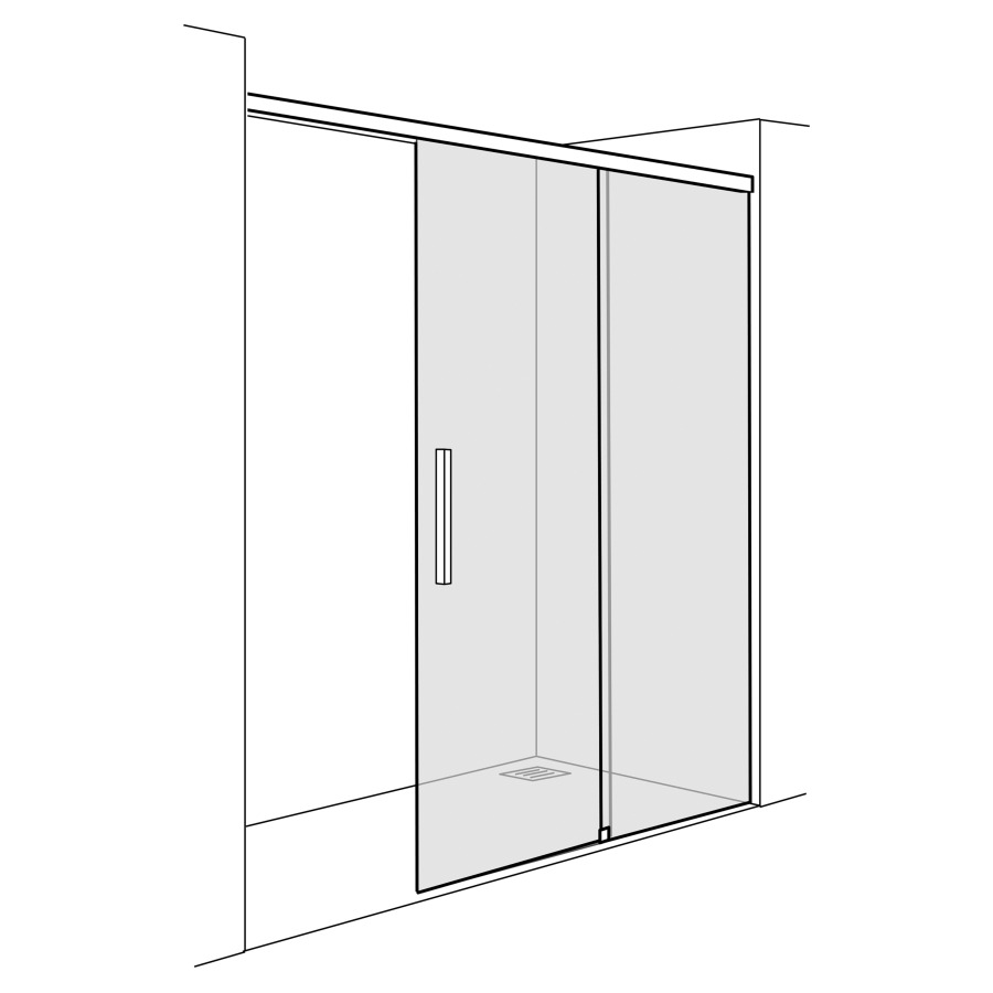 Porte coulissante VIVA Walk-In niche
140.1-170 cm, H -210 cm
2 parties, butée à droite
MESURES EXACTES SELON PRISE DE MESURE