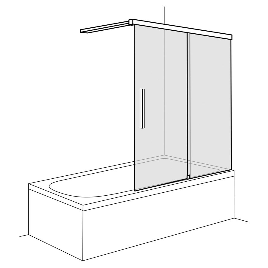 Porte coulissante VIVA sur baignoire
140 cm, H -160 cm
2 parties, butée à droite
avec traverse
MESURES EXACTES SELON PRISE DE MESURE