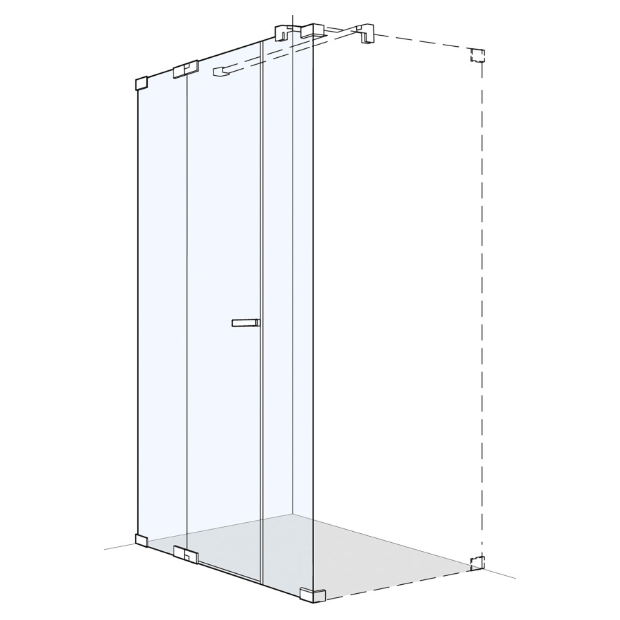 Pendeltür S808Plus für Seitenwand
100.1-140 cm, H 200 cm
rahmenlos
mit Festelement und Seitenwand
in Flucht, Band links
Montage zum Kleben möglich mit Gluetech
GENAUE MASSE NACH AUSMASS