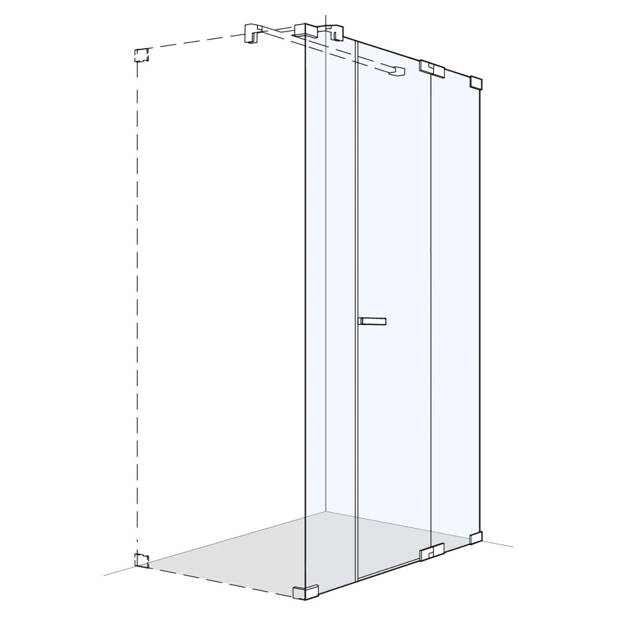 Pendeltür S808Plus für Seitenwand
180.1-200 cm, H 200 cm
rahmenlos
mit Festelement und Seitenwand
in Flucht, Band rechts
Montage zum Kleben möglich mit Gluetech
GENAUE MASSE NACH AUSMASS