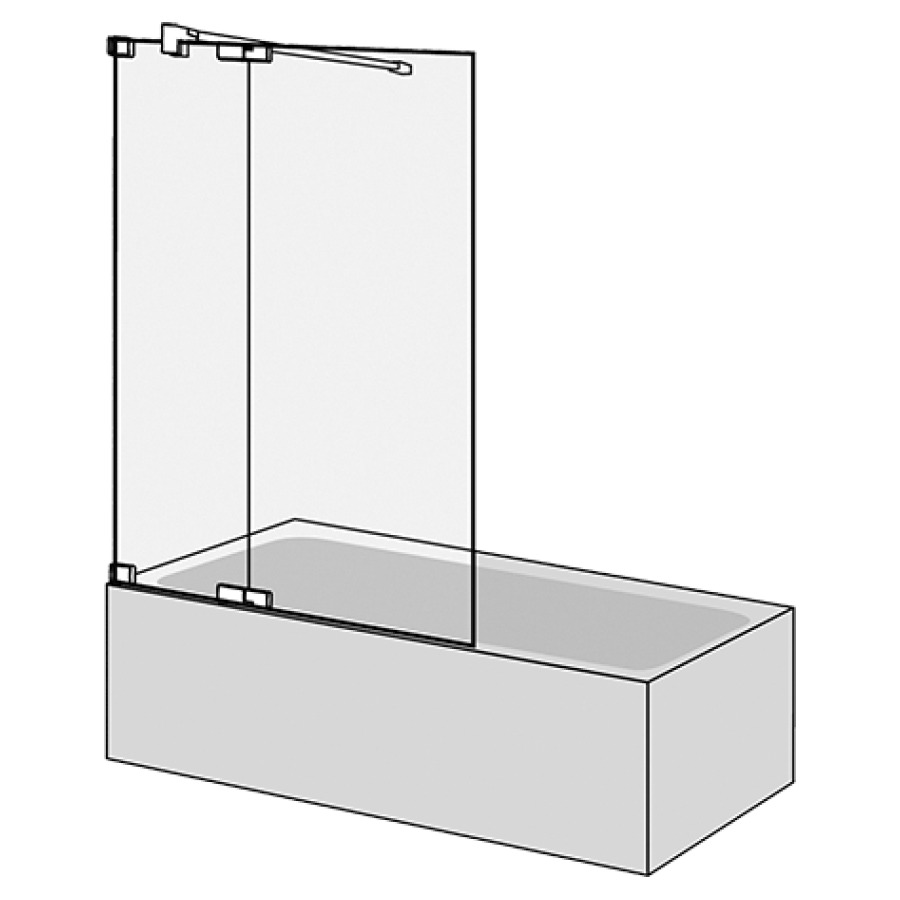 Porte battante S808Plus sur baignoire
100 cm, H 160 cm
sans cadre
avec élément fixe, charnière à gauche
montage pour collage possible avec Gluetech
