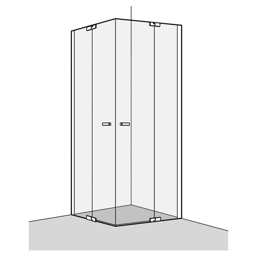 Entrée diagonale S800Plus
87.5-89 x 87.5-89 cm, H 200 cm
avec cadre partiel
porte battante avec partie fixe à gauche et à droite
montage pour collage possible avec Gluetech