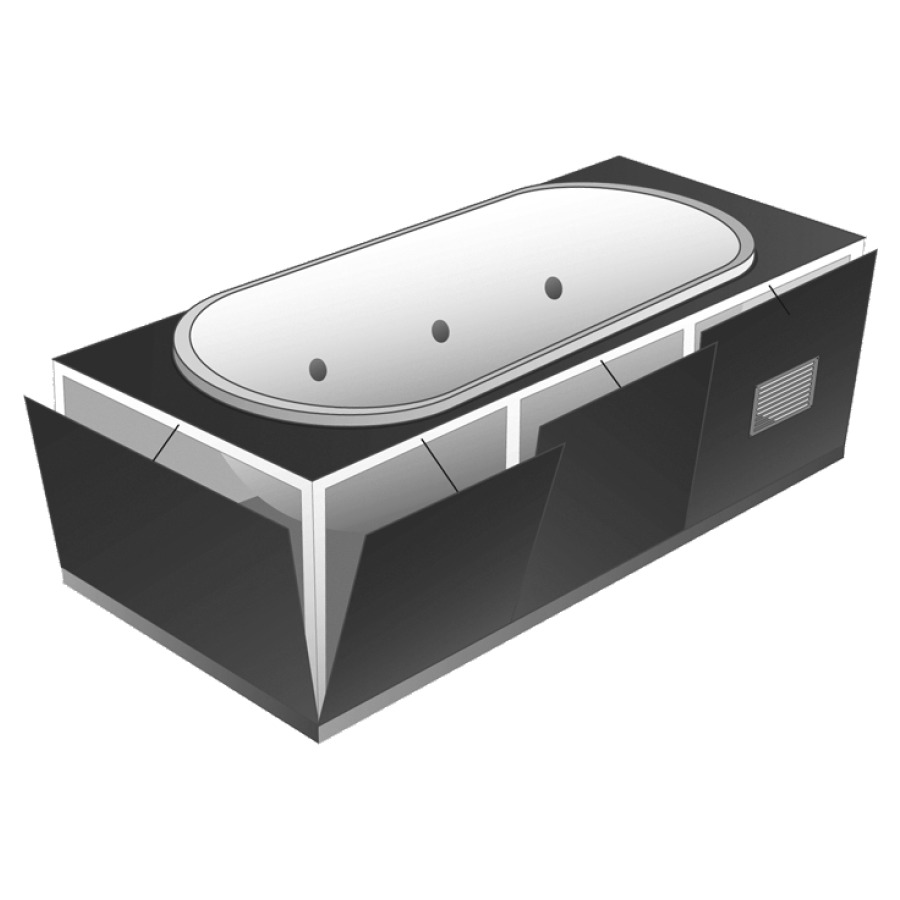 Élément inférieur GABAG-
WHIRLBOX pour baignoire
châssis en acier, isolation
phonique de l'arrivée d'eau
isolation phonique, isolation
antivibratoire, portes de ré-
vision, grille de ventilation
adaptation dimensionnelle aux
baignoires Whirlpool en acier
ou en matière synthétique
jusqu'à la profondeur de 48 cm
pose dans niche avec surfaces
de dépôt, pour baignoires
ovales jusqu'à 180 x 80 cm
le whirlpool doit être livré
l'article 118 411 doit être
inclus, pour exigences accrues
selon SIA 181