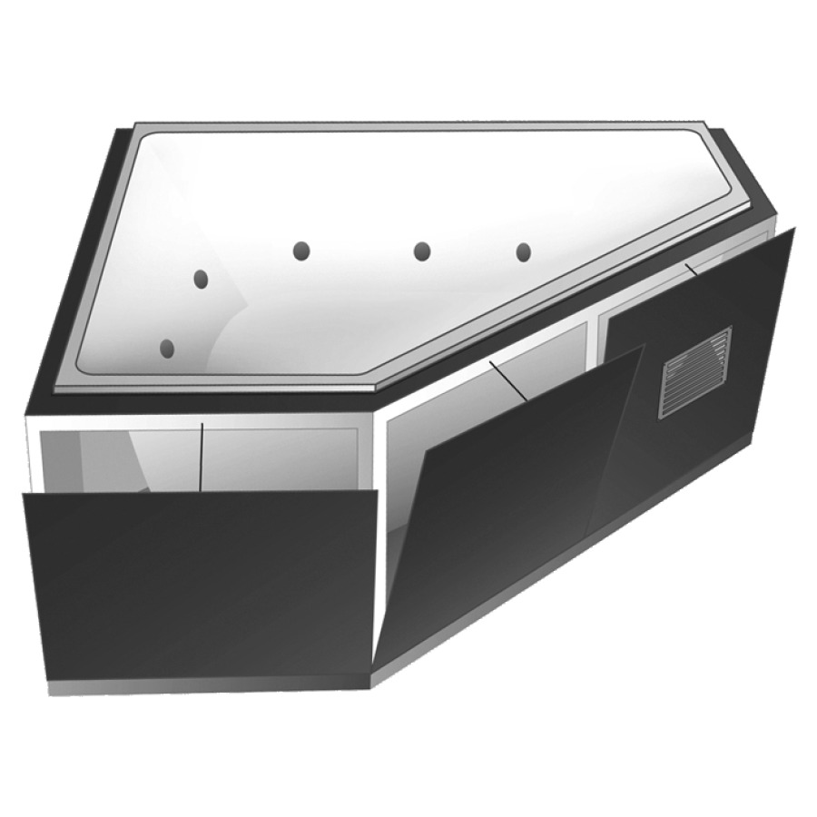 Élément inférieur GABAG-
WHIRLBOX pour baignoire
châssis en acier, isolation
phonique de l'arrivée d'eau
isolation phonique, isolation
antivibratoire, portes de ré-
vision, grille de ventilation
adaptation dimensionnelle aux
baignoires Whirlpool en acier
ou en matière synthétique
jusqu'à la profondeur de 48 cm
tablier frontal avec surfaces
de dépôt, pour baignoires
d'angles longueur des côtés
jusqu'à 140 cm, le whirlpool
doit être livré, l'article 118
411 doit être inclus
pour exigences accrues selon
SIA 181
