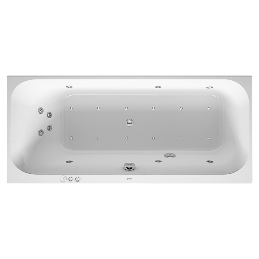 Baignoire HAPPY D.2
170 x 75 x 46 cm
Whirlpool, système Combi P
matière synthétique
à encastrer, trop-plein devant
au milieu, dossier à gauche
6 buses latérale d'air et
d'eau, 12 buses de sol d'air
4 buses dorsal d'air et d'eau
vidage, chevalet de montage