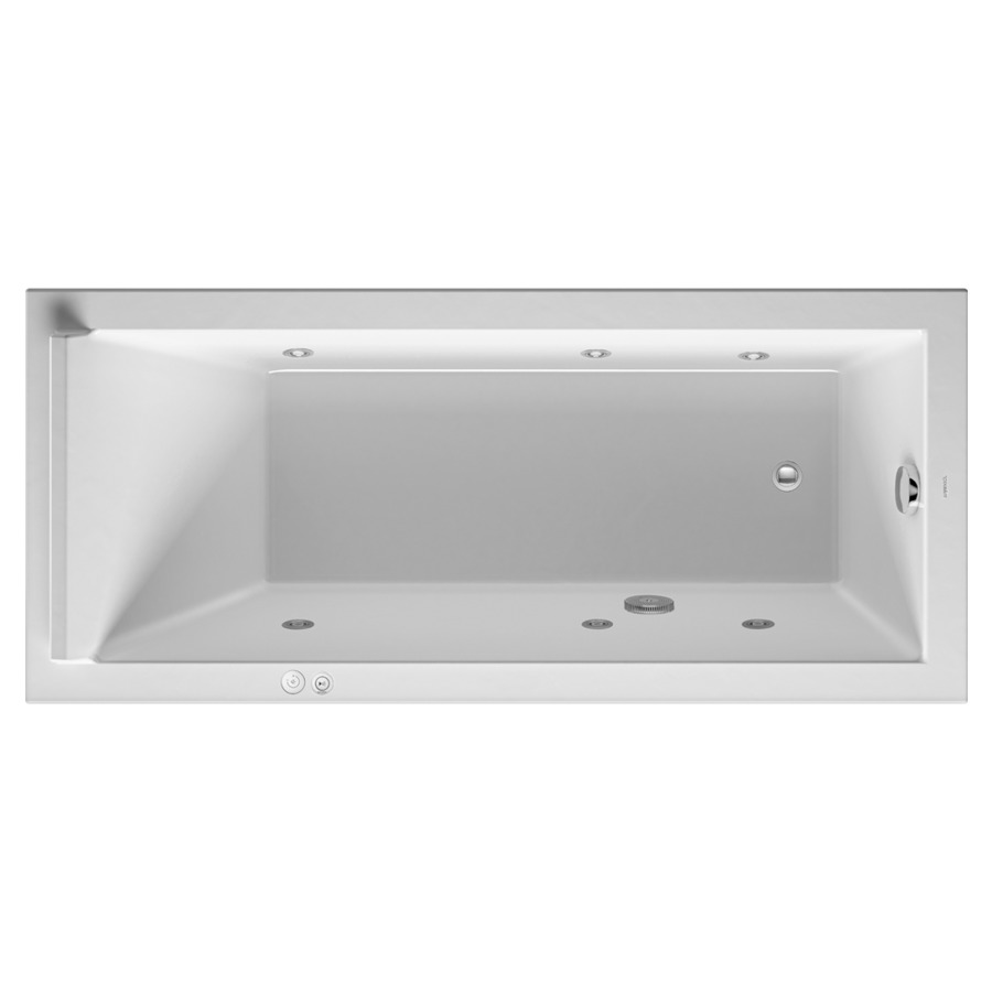 Baignoire STARCK
170 x 75 x 46 cm
Whirlpool, système Jet
matière synthétique
à encastrer ou pour tablier
6 buses latérale d'air et
d'eau, vidage, chevalet
de montage