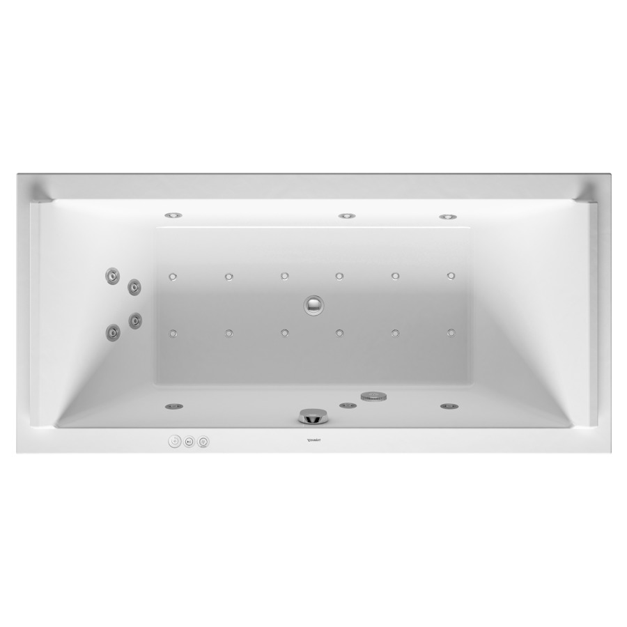 Baignoire STARCK
180 x 80 x 46 cm
Whirlpool, système Combi P
matière synthétique
à encastrer ou pour tablier
2 dossiers, 6 buses latérale
d'air et d'eau, 12 buses de
sol d'air, 4 buses dorsal
d'air et d'eau, vidage
chevalet de montage