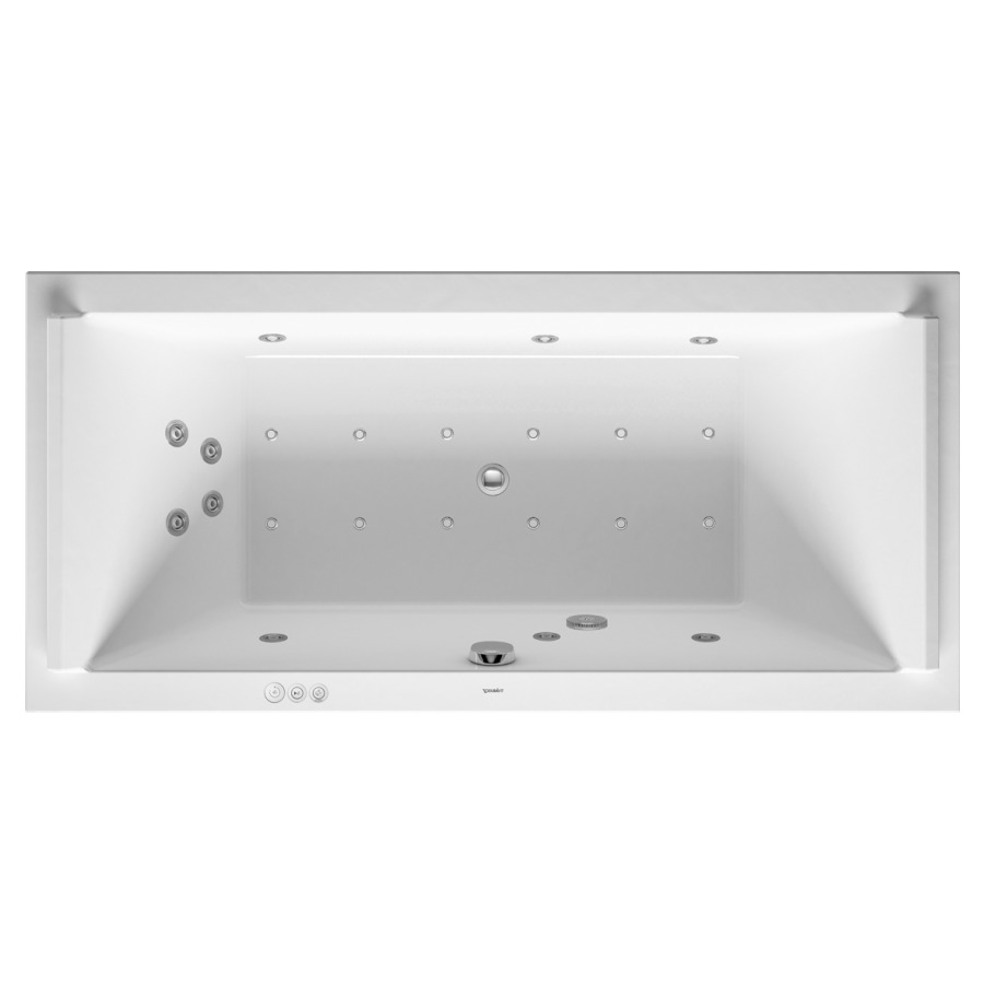 Baignoire STARCK
190 x 90 x 46 cm
Whirlpool, système Combi P
matière synthétique
à encastrer ou pour tablier
2 dossiers, 6 buses latérale
d'air et d'eau, 12 buses de
sol d'air, 4 buses dorsal
d'air et d'eau, vidage
chevalet de montage