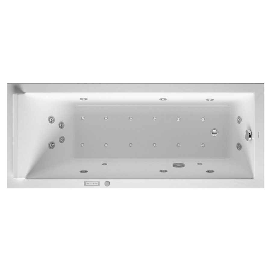 Baignoire STARCK
170 x 70 x 46 cm
Whirlpool, système Combi E
matière synthétique
à encastrer ou pour tablier
6 buses latérale d'air et
d'eau, 12 buses de sol d'air
4 buses dorsal d'air et d'eau
2 buses de massage plantaire
2 spots, vidage
chevalet de montage