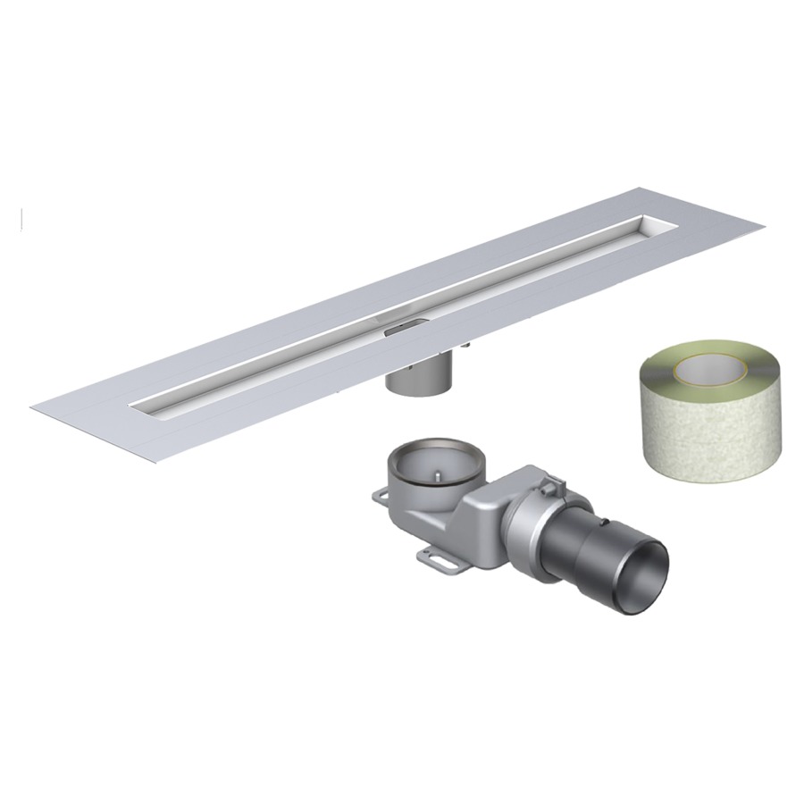 Rigole douche AQUA SWISSLINE
VARIO 1100 set complet
longueur totale 120 cm
rigole 110 cm, montage
plat ou rebord pliant, 8/10 mm
écoulement Primo Plus
set d'étanchéité 2 (3,5 m)
matériel de fixation
sans plaque de recouvrement