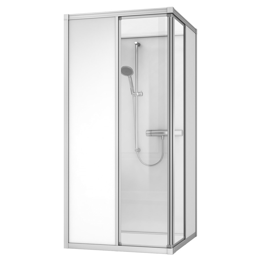 Partie supérieure ROTHALUX
Exklusiv, 84,5 x 84,5 cm
H 205 cm, parois matière
synthétique granit clair
avec tuyau, douche à main
glissière de douche
support à rotule, porte-savon
entrée diagonale
portes coulissantes 2 panneaux
sans partie basse 148 348