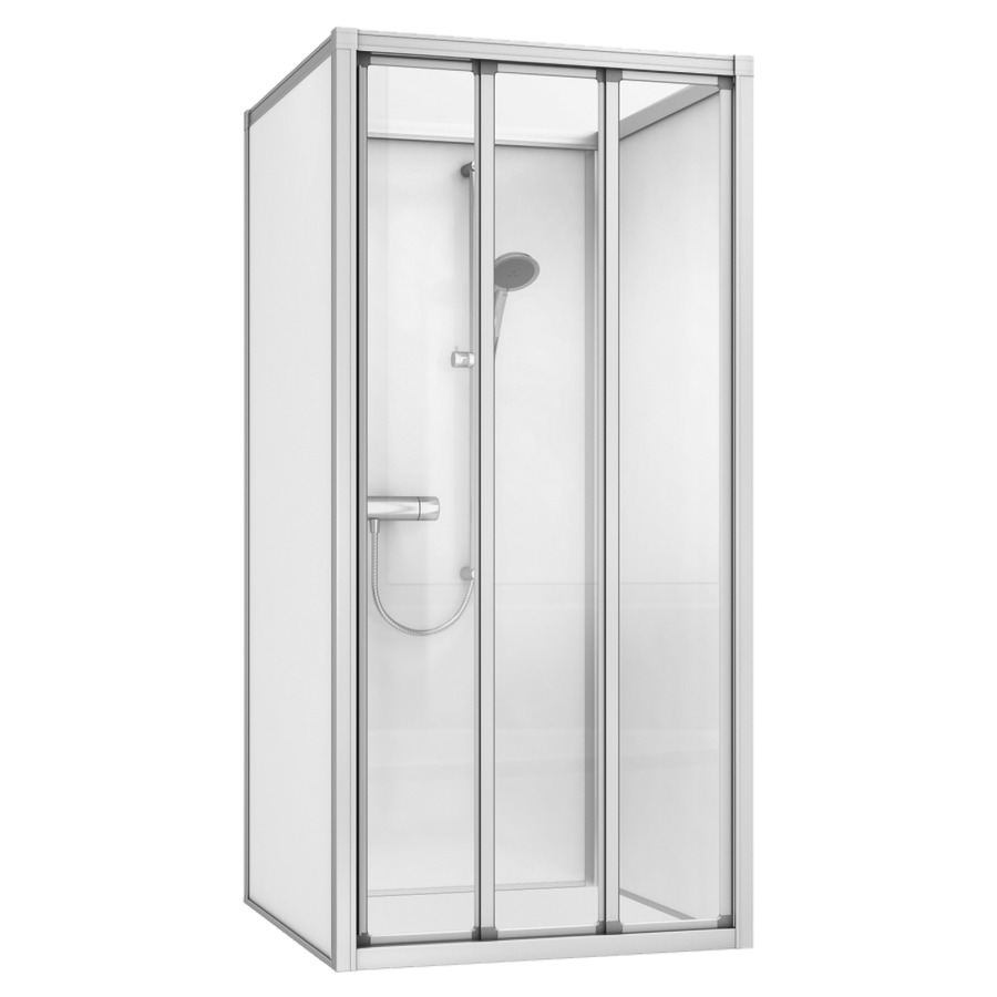 Partie supérieure ROTHALUX
Exklusiv, 79,5 x 94,5 cm
H 205 cm, parois matière
synthétique granit clair
avec tuyau, douche à main
glissière de douche
support à rotule, porte-savon
porte coulissante
à 3 panneaux 79,5 cm
sans partie basse 148 350