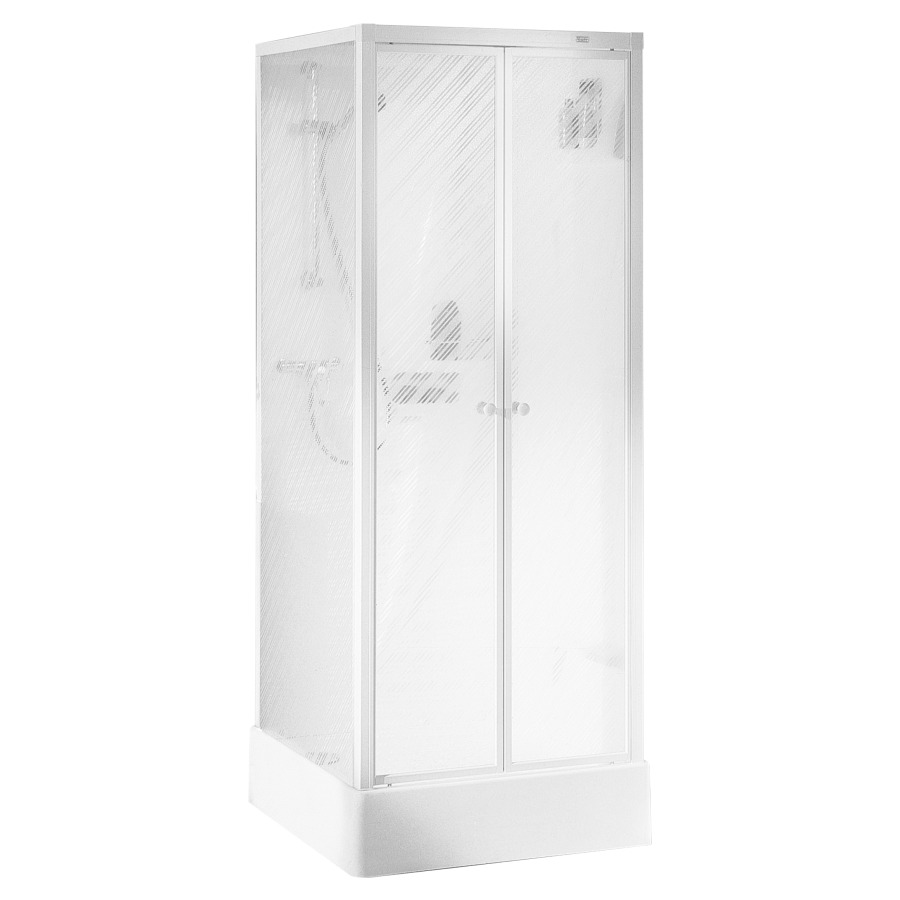 Cabine douche ROTHALUX TEMPO
80 x 80 cm, H 201 cm, sans
assemblage, receveur de douche
synthétique blanc, 1 cloison
latérale transparente
1 cloison latérale blanche
montage à gauche/droite
écoulement D 90 mm, mélangeur
douche à main, tuyau, glis-
sière, partie arrière avec
porte-savon intégré, tablette
et barre, matériel de montage
pour 2 fixations murales
2 portes basculantes
verre en acryl
garnit. d'écoulement 40/50 mm