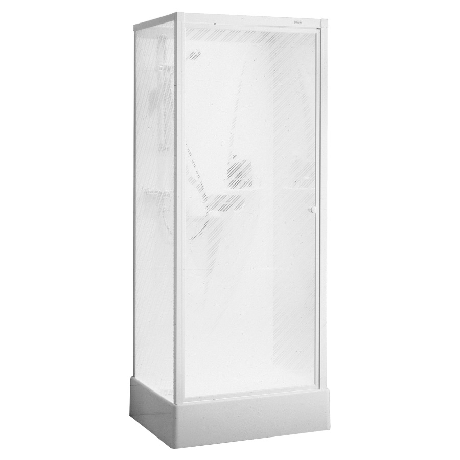 Cabine douche ROTHALUX TEMPO
80 x 80 cm, H 201 cm, sans
assemblage, receveur de douche
synthétique blanc, 2 cloisons
latérales transparentes
écoulement D 90 mm, mélangeur
douche à main, tuyau, glis-
sière, partie arrière avec
porte-savon intégré, tablette
et barre, matériel de montage
pour 2 fixations murales
1 porte basculante
verre en acryl
garnit. d'écoulement 40/50 mm