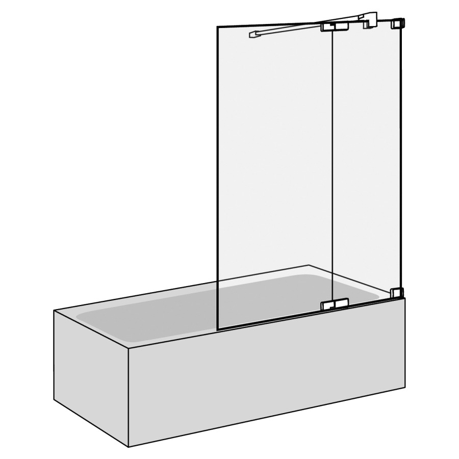 Porte battante S808
sans cadre, avec partie fixe
100 cm, H 160 cm, tube de
stabilisation, montage à
droite, sur baignoire