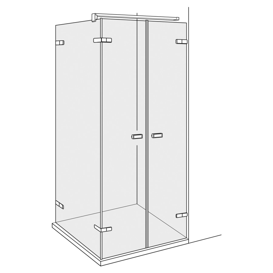 Pendeltüre VIVA
-125 x -125 cm, H -220 cm
mit 2 Türen, Anschlag rechts
mit Seitenwand links
Fixierung mit Beschlag, ohne
Dekoreinlage, GENAUE MASSE
NACH AUSMASS
Bei Armaturenfarbe muss bei
der Bestellung der Farbcode
der Armatur angegeben werden