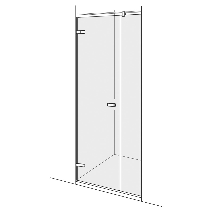 Pendeltüre VIVA NISCHE
125,1-180 cm, H -220 cm
mit Seitenteil in Front rechts
Band links, Fixierung mit
Wandanschlussprofil, ohne
Dekoreinlage, GENAUE MASSE
NACH AUSMASS
