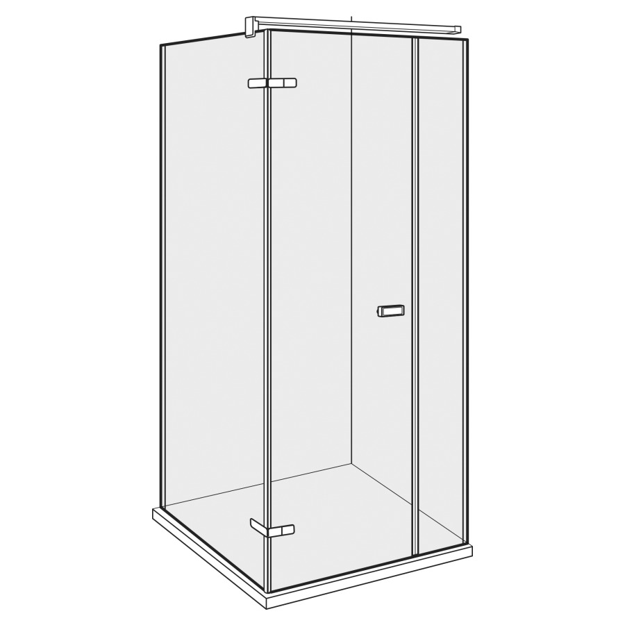 Pendeltüre VIVA
-125 x -125 cm, H -220 cm
mit Seitenwand links
Türe mit Seitenteil in Front
Band links, Fixierung mit
Wandanschlussprofil, ohne
Dekoreinlage, GENAUE MASSE
NACH AUSMASS