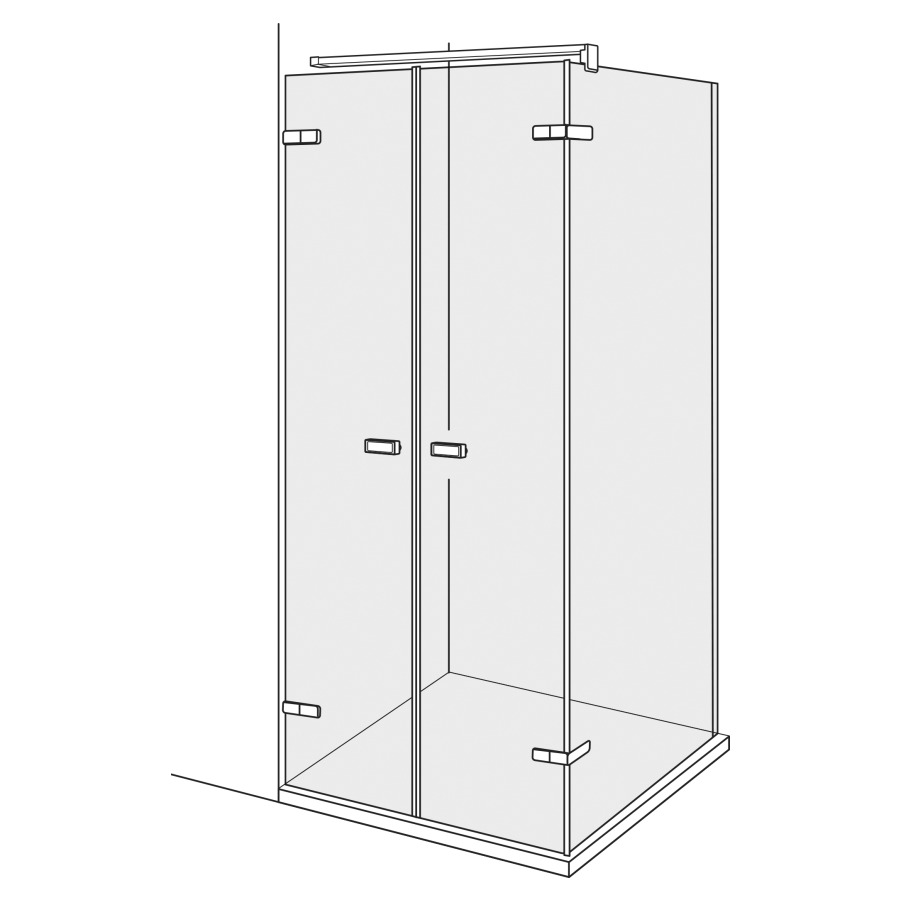 Pendeltüre VIVA
-125 x 125,1-180 cm, H -220 cm
mit 2 Türen, Anschlag links
mit Seitenwand rechts
Fixierung mit Wandanschluss-
profil, ohne Dekoreinlage
GENAUE MASSE NACH AUSMASS