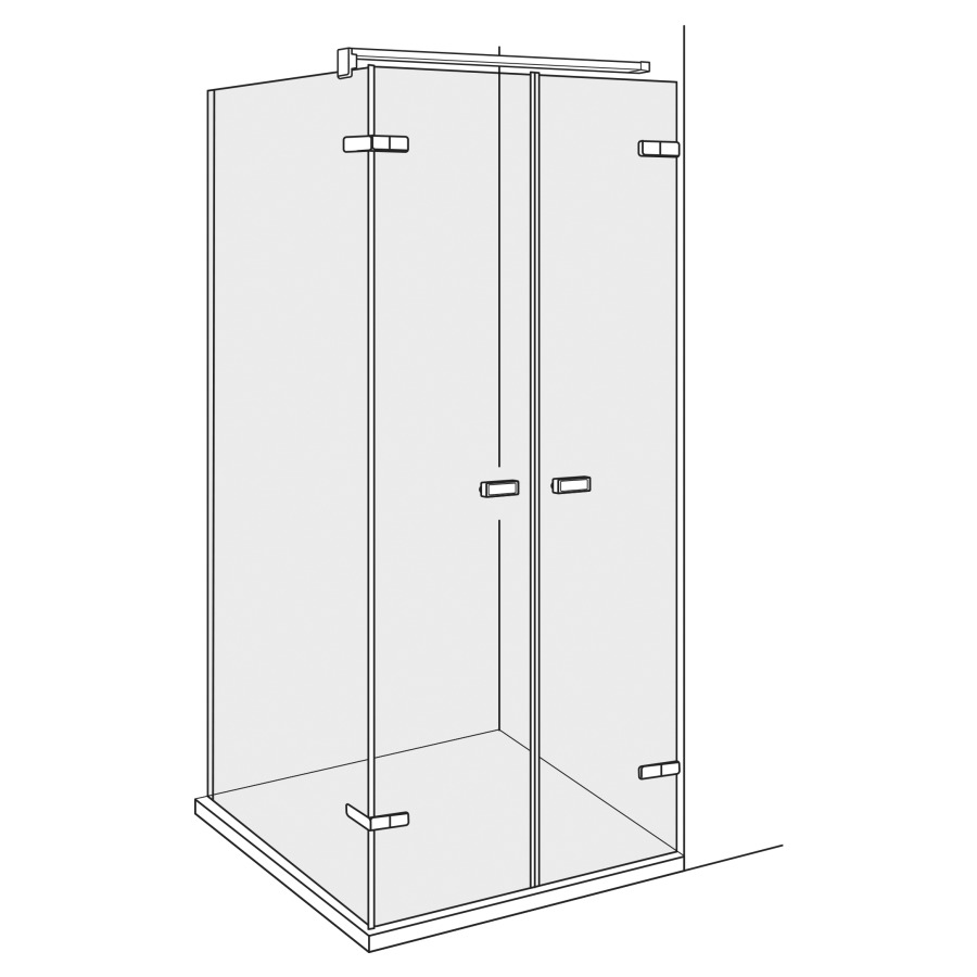 Pendeltüre VIVA
-125 x -125 cm, H -220 cm
mit 2 Türen, Anschlag rechts
mit Seitenwand links
Fixierung mit Wandanschluss-
profil, ohne Dekoreinlage
GENAUE MASSE NACH AUSMASS