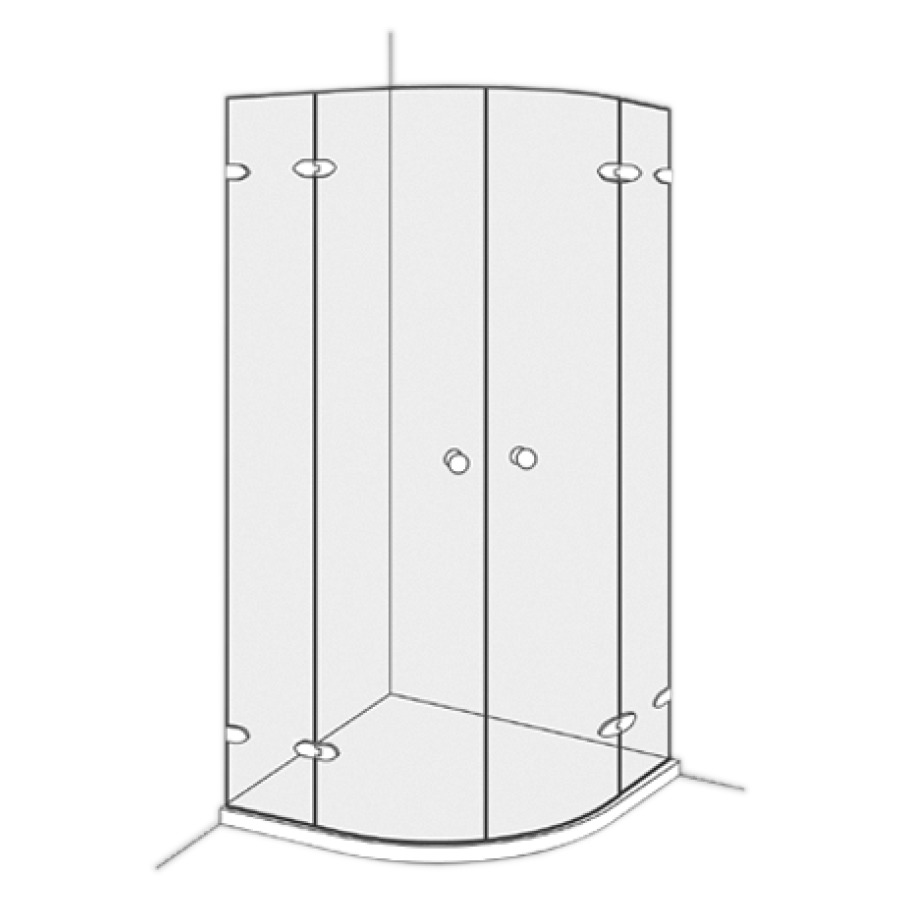 Entrée diagonale COLLECTION 2 PLUS ROUND
90 x 90 cm, H 190 cm
porte battante avec partie fixe à gauche et à droite
sans cadre, pour douche quart de cercle R 50 cm
MESURES EXACTES SELON PRISE DE MESURE