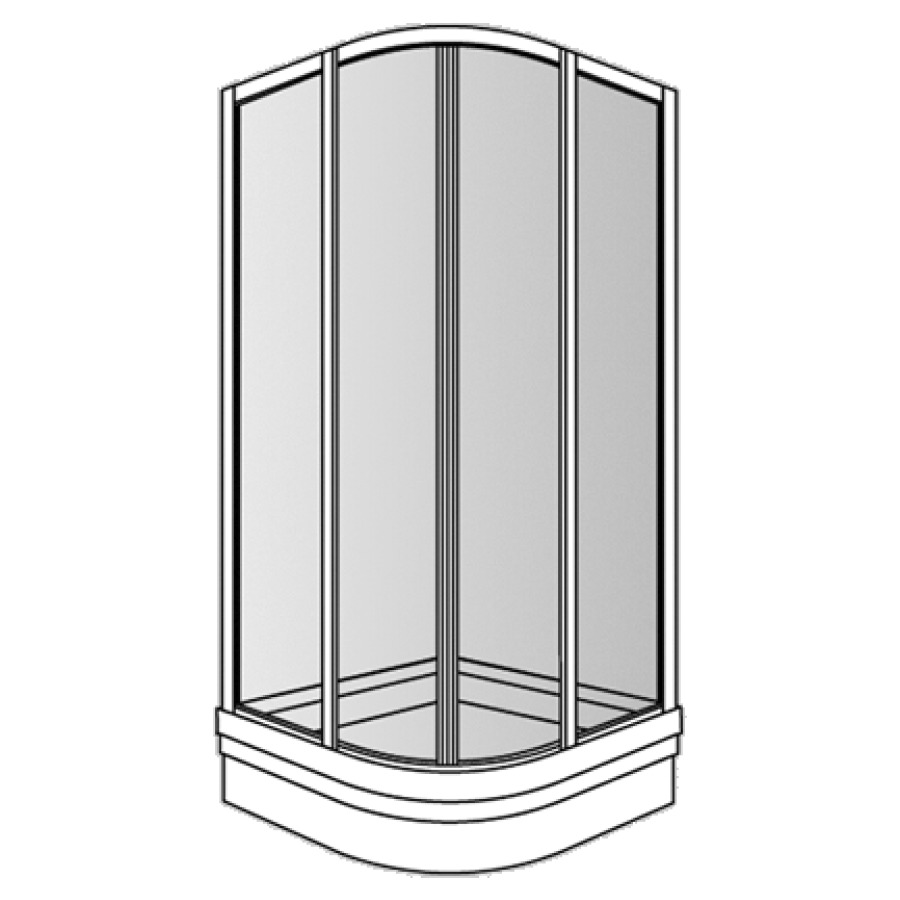 Entrée diagonale OPTIMA 300 ROUND
88-90 x 88-90 cm, H 190 cm
porte coulissante avec partie fixe à gauche et à droite
encadré
pour douche quart de cercle R 52 cm