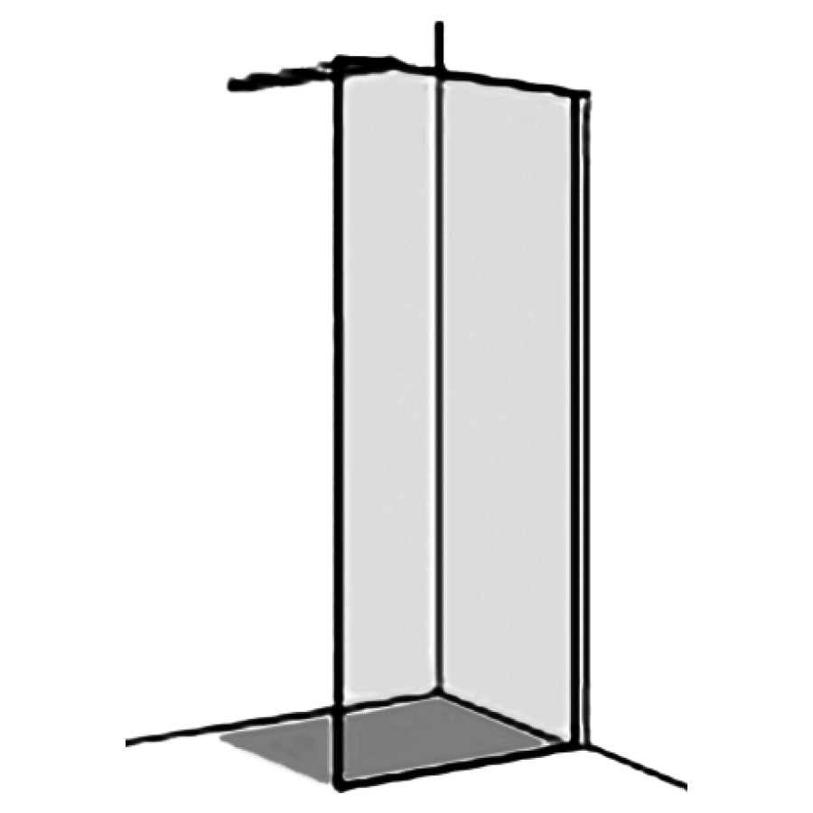 Seitenwand X77 AP1 freistehend
120,1-140 cm, Glas auf Boden
geklebt, mit Wandprofil AP
H 200 cm, mit Quertraverse
Band rechts