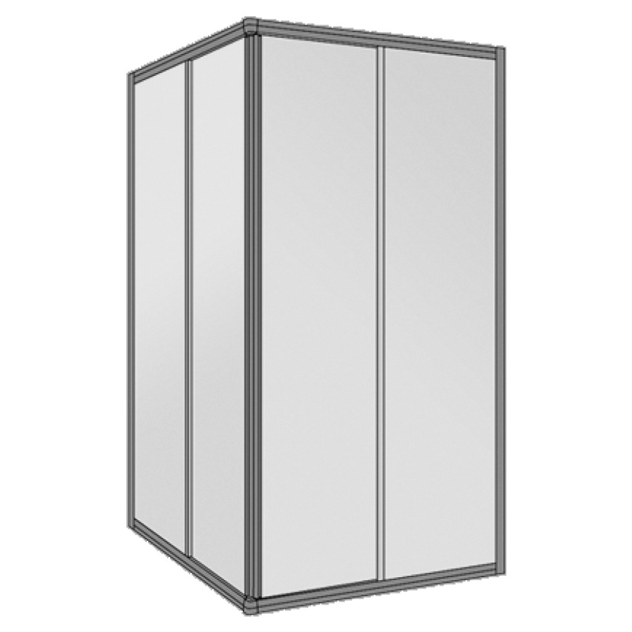 Entrée diagonale TWIGGY-TOP
88-90 x 88-90 cm, H 185 cm
porte coulissante en 2&nbsp;parties à gauche et à droite
encadré