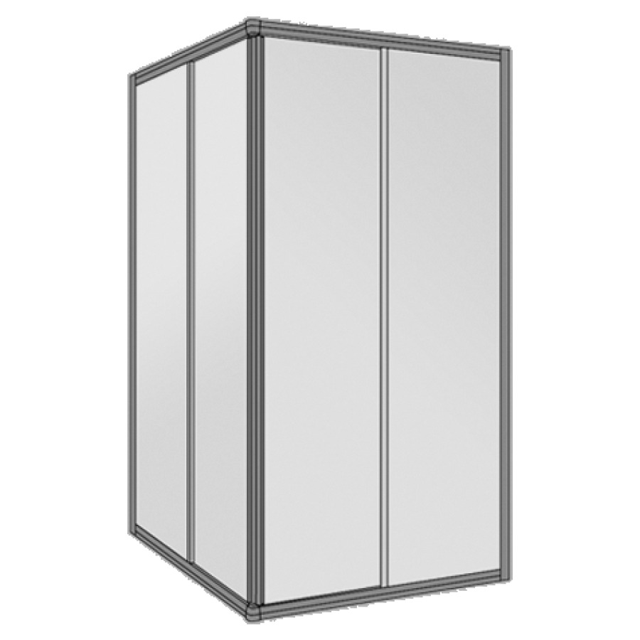 Entrée diagonale TWIGGY-TOP
98-100 x 98-100 cm, H 195 cm
porte coulissante en 2&nbsp;parties à gauche et à droite
encadré