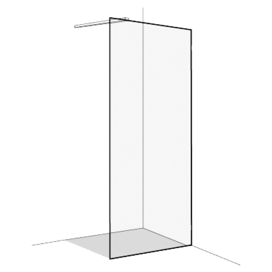 Seitenwand X77 GT freistehend
140,1-160 cm, H 200 cm
Glas an Wand und am Boden
geklebt, ohne Profile und
Winkel, mit Quertraverse
Band rechts, Montage nur durch
Hersteller