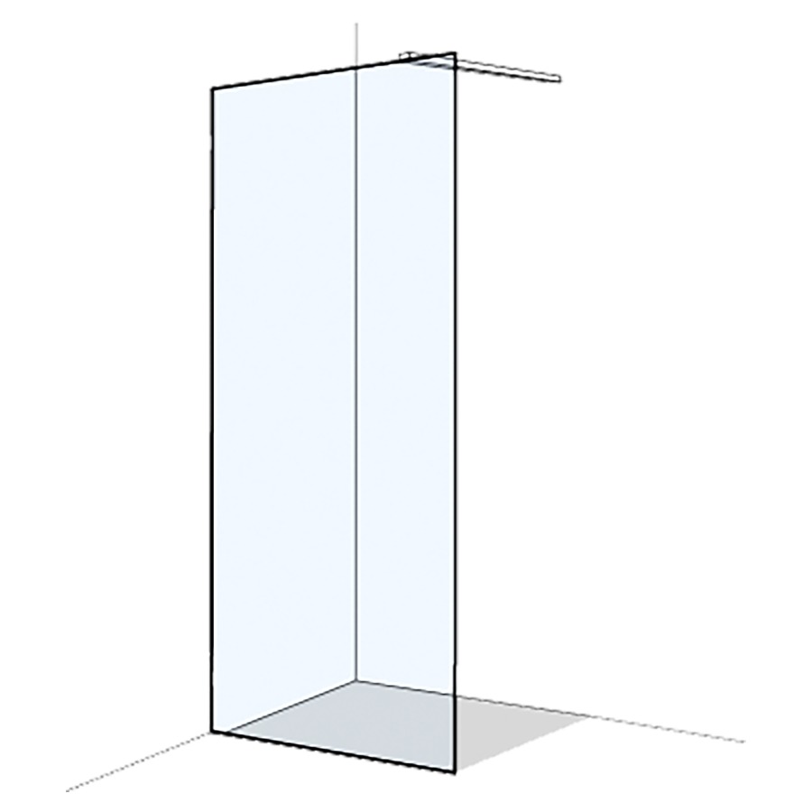 Seitenwand X77 GT freistehend
-60 cm, H 200 cm
Glas an Wand und am Boden
geklebt, ohne Profile und
Winkel, mit Quertraverse
Band links, Montage nur durch
Hersteller