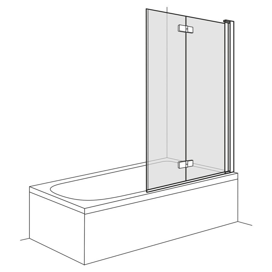 Paroi pliante OPTIMA 6
75 cm, H 150 cm
2 panneaux, 1. partie 180°
pivotant, 2. partie 180°
rotatif, montage à droite, sur
baignoire