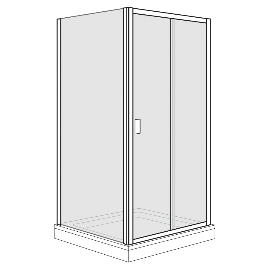 Porte coulissante Optima 400
117.8-122.8 cm, H 190 cm
2 panneaux, avec cloison
latérale à gauche 87,8-90,3 cm
partie fixe sur le mur