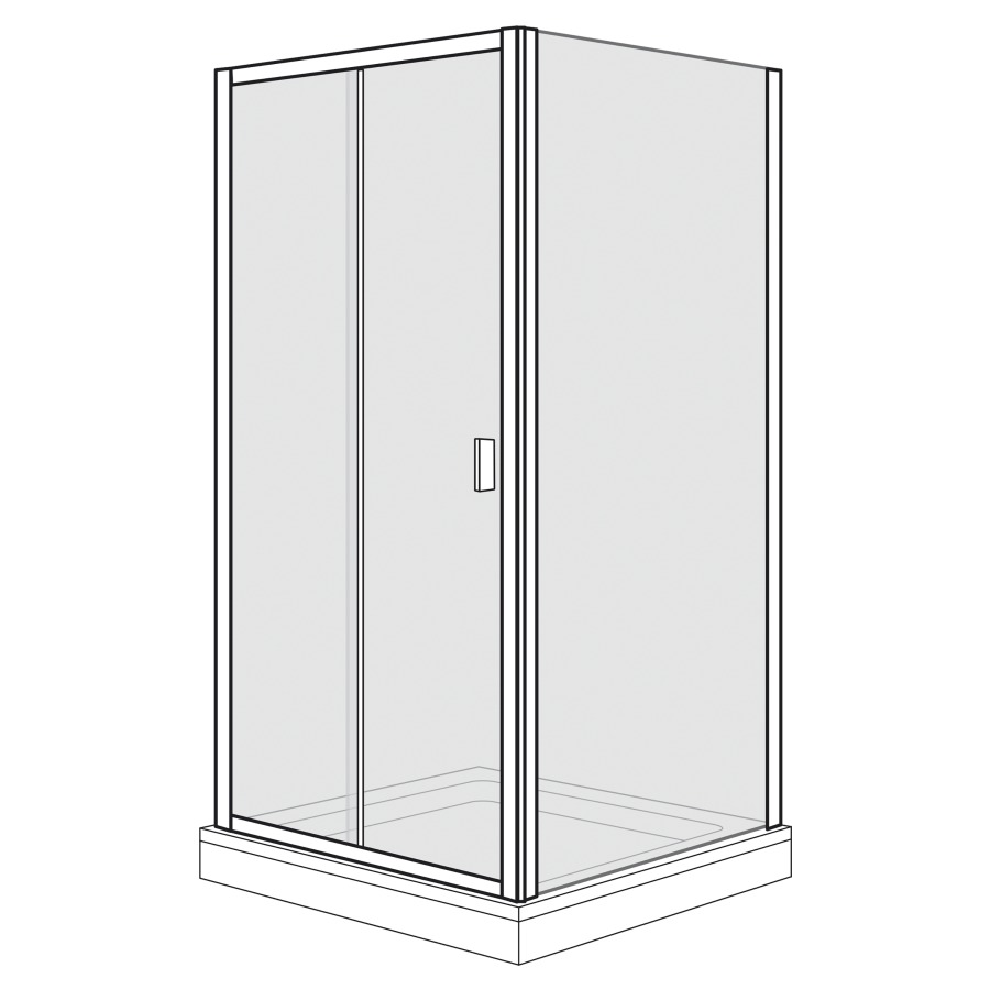 Porte coulissante Optima 400
117.8-122.8 cm, H 190 cm
2 panneaux, avec cloison
latérale à droite 87,8-90,3 cm
partie fixe sur le mur