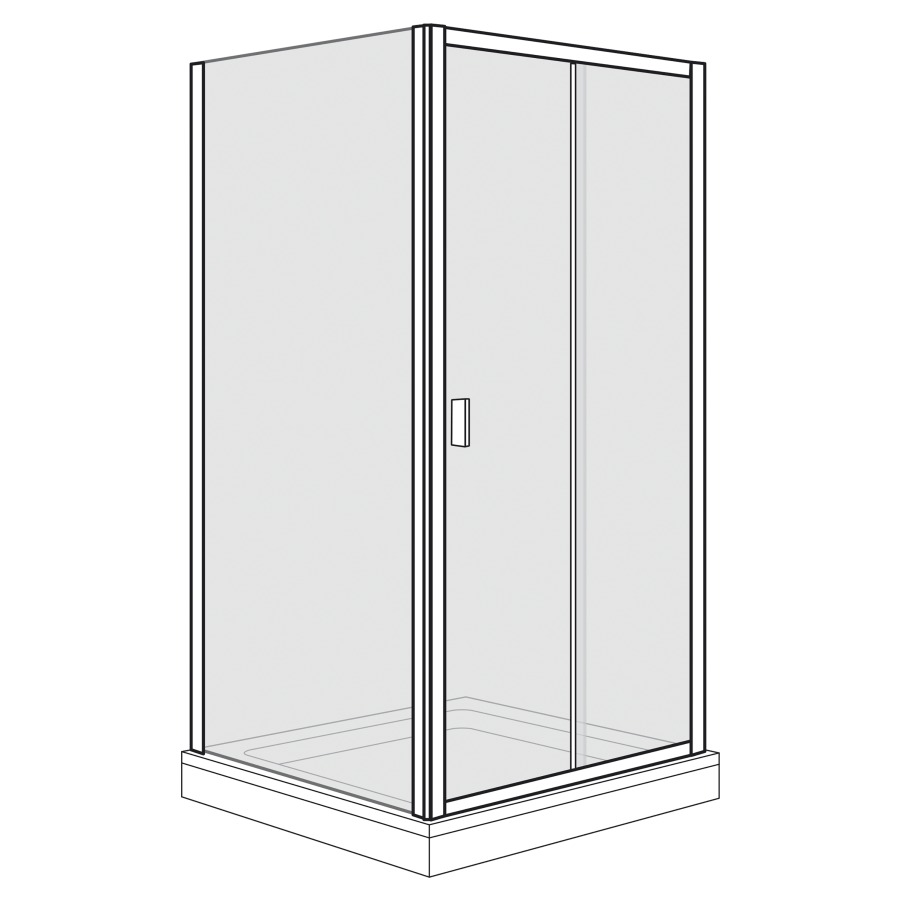 Porte coulissante Optima 400
137.8-142.8 cm, H 190 cm
2 panneaux, avec cloison
latérale à gauche 87,8-90,3 cm
partie fixe sur le mur