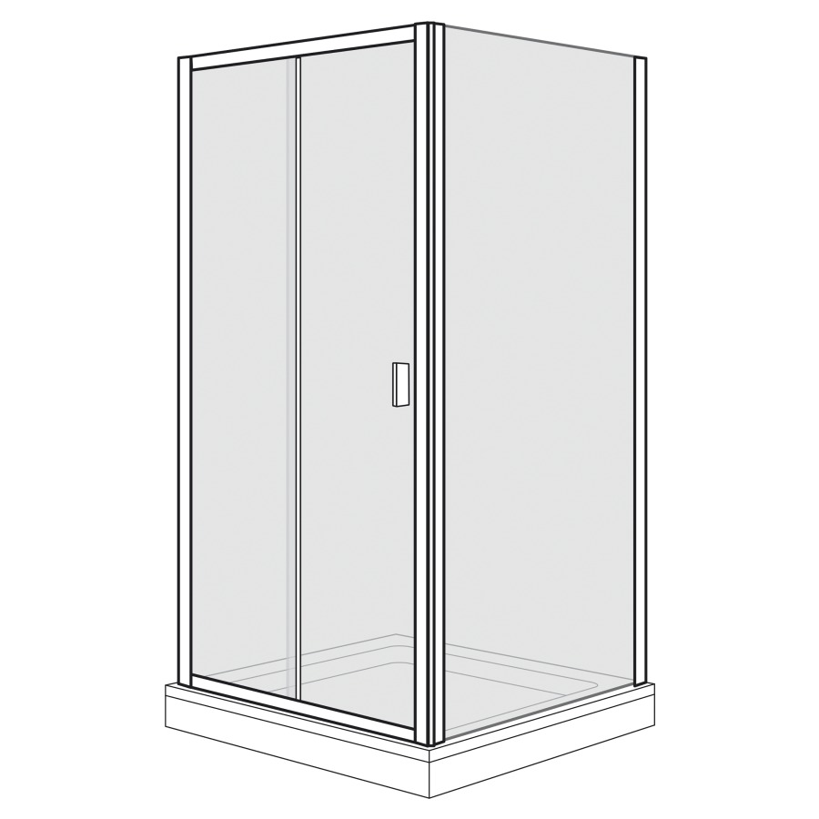 Porte coulissante Optima 400
137.8-142.8 cm, H 190 cm
2 panneaux, avec cloison
latérale à droite 87,8-90,3 cm
partie fixe sur le mur