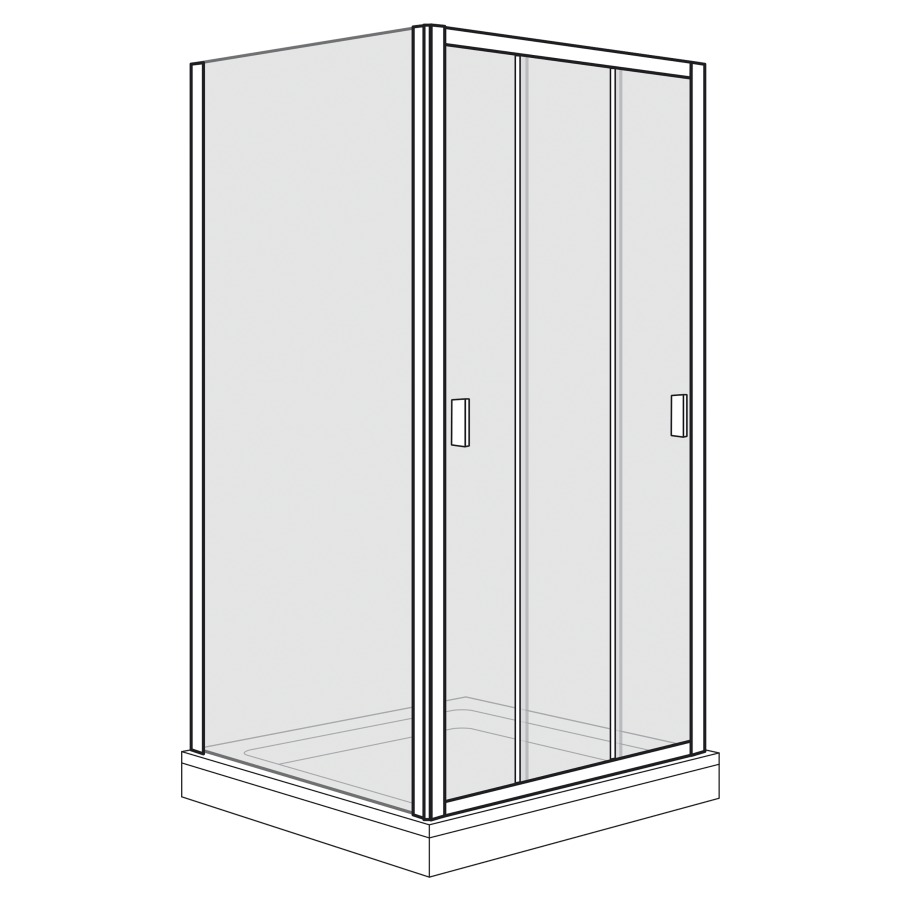 Porte coulissante Optima 400
77.8-82.8 cm, H 190 cm
3 panneaux, avec cloison
latérale à gauche 87,8-90,3 cm