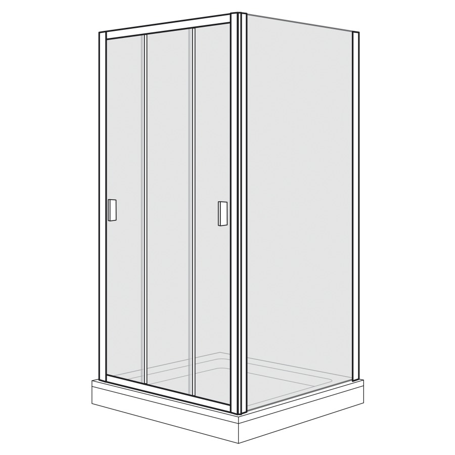 Porte coulissante Optima 400
77.8-82.8 cm, H 190 cm
3 panneaux, avec cloison
latérale à droite 87,8-90,3 cm
