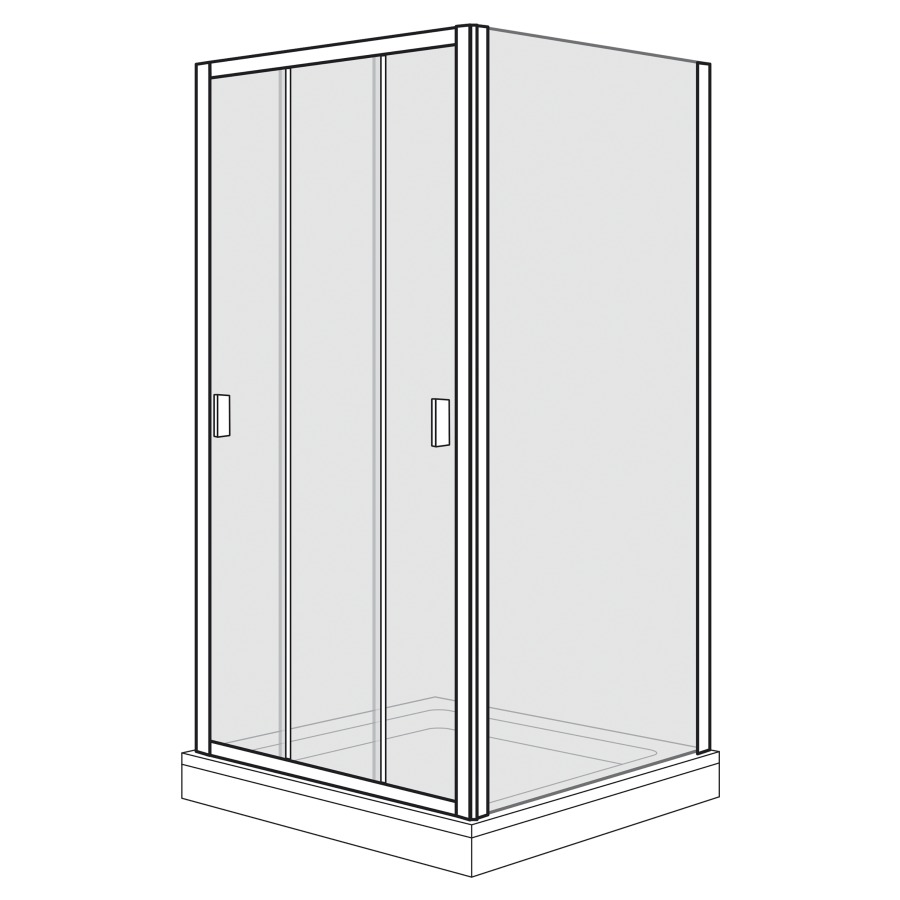 Porte coulissante Optima 400
97.8-102.8 cm, H 190 cm
3 panneaux, avec cloison
latérale à droite 87,8-90,3 cm
