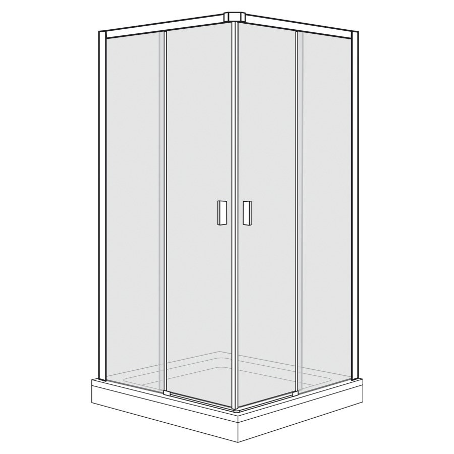 Entrée diagonale Optima 6 Plus
97.8-100.3 x 97.8-100.3 cm, H 200 cm 
porte coulissante en 2&nbsp;parties à gauche et à droite
avec cadre partiel