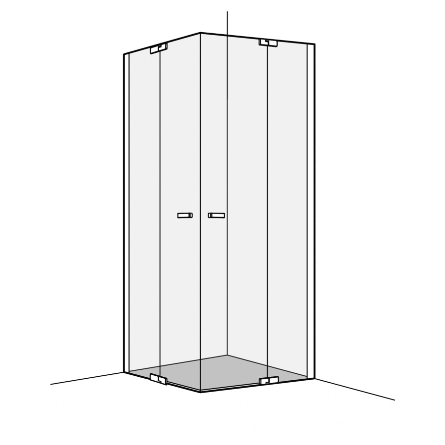 Entrée diagonale S800
88.5-90 x 88.5-90 cm, H 200 cm 
porte battante avec partie fixe à gauche et à droite
avec cadre partiel