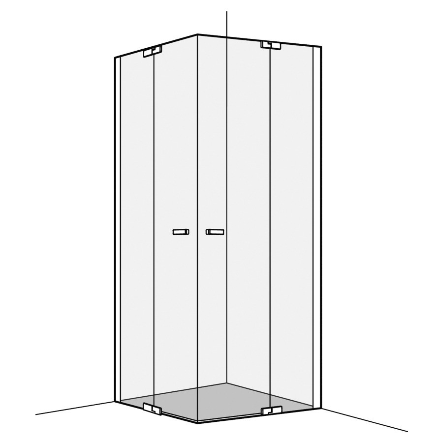 Entrée diagonale S800
98.5-100 x 98.5-100 cm, H 200 cm 
porte battante avec partie fixe à gauche et à droite
avec cadre partiel