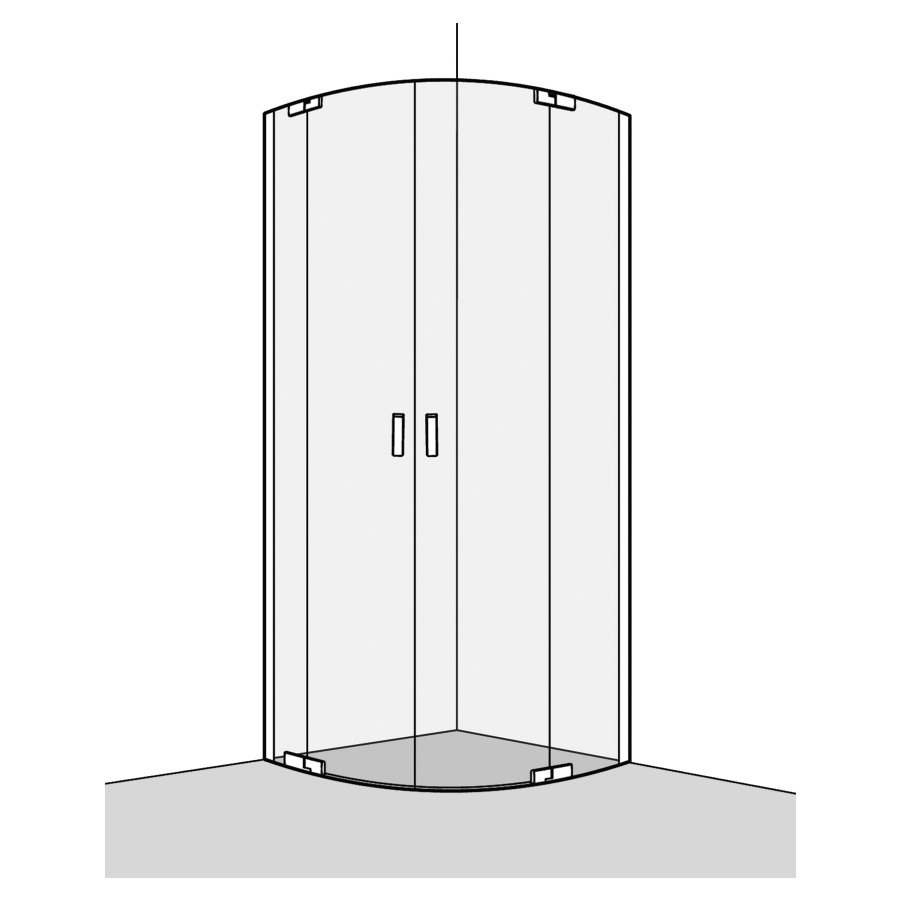 Entrée diagonale S800
88.5-90 x 88.5-90 cm, H 200 cm
porte battante avec partie fixe à gauche et à droite
avec cadre partiel, pour douche quart de cercle R 50 cm