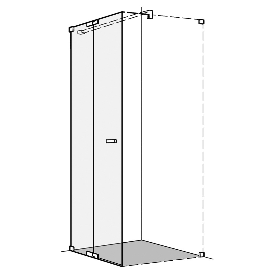 Pendeltüre S808
rahmenlos, mit Festelement
für Seitenwand, 70-100 cm
H 200 cm, Montage links