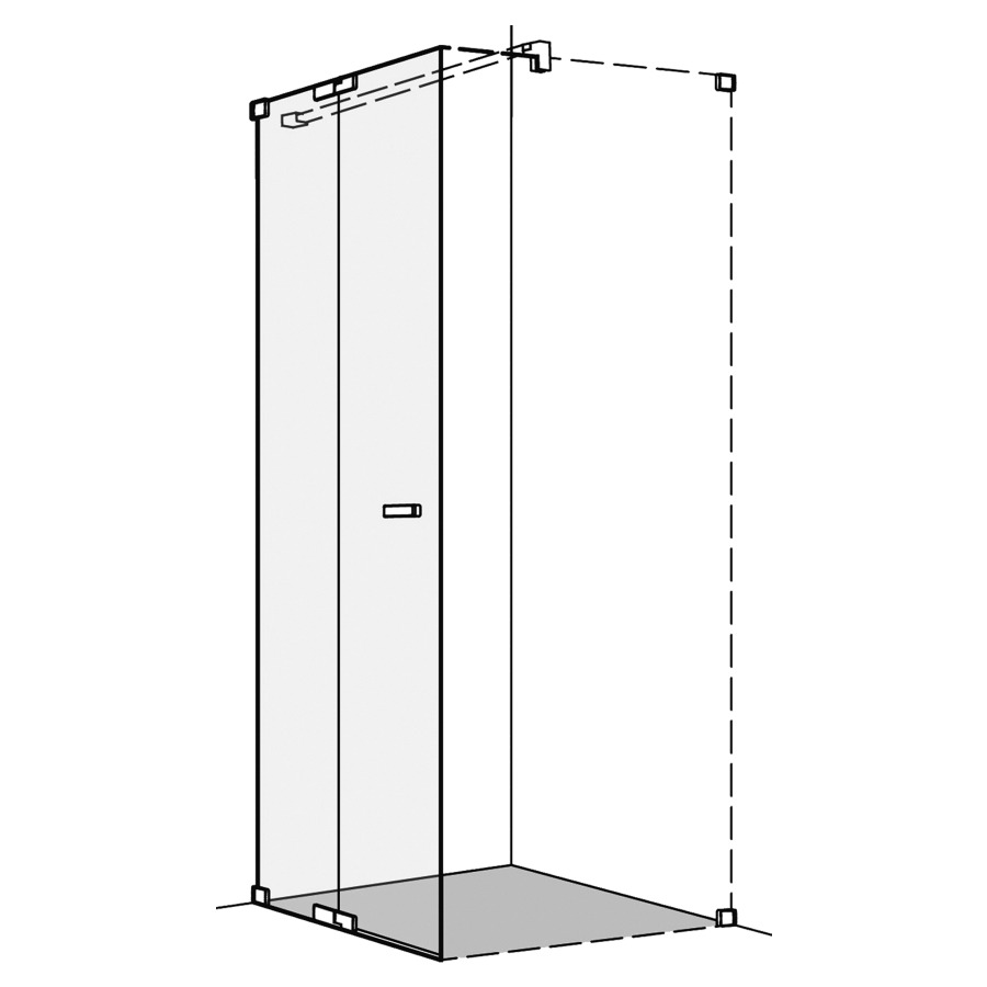Pendeltüre S808
rahmenlos, mit Festelement
für Seitenwand, 100,1-140 cm
H 200 cm, Montage links