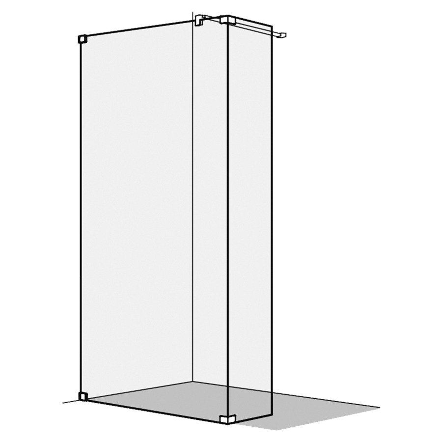Cloison latérale S808
sans cadre, pose libre
avec partie en verre 90°
120,1-140 cm, H 200 cm, tube
de stabilisation, montage à
gauche