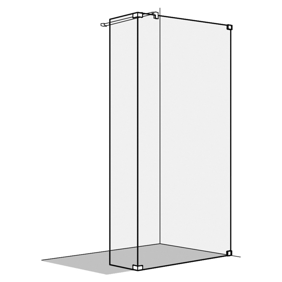 Cloison latérale S808
sans cadre, pose libre
avec partie en verre 90°
120,1-140 cm, H 200 cm, tube
de stabilisation, montage à
droite
