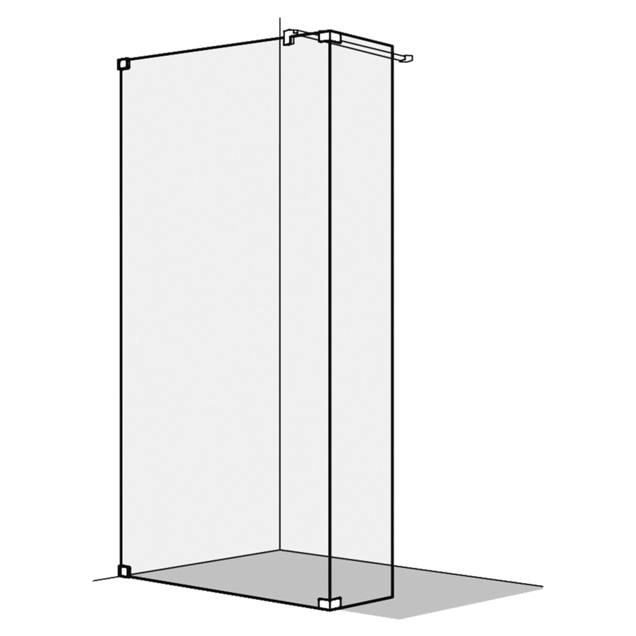 Cloison latérale S808
sans cadre, pose libre
avec partie en verre 90°
160,1-180 cm, H 200 cm, tube
de stabilisation, montage à
gauche