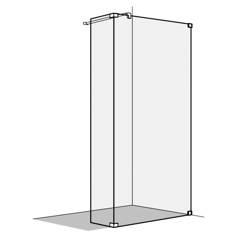 Cloison latérale S808
sans cadre, pose libre
avec partie en verre 90°
160,1-180 cm, H 200 cm, tube
de stabilisation, montage à
droite